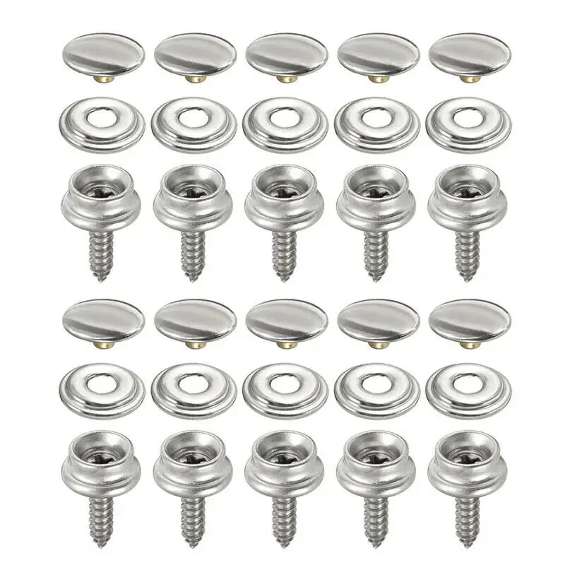 30PCS Snap Fasteners Stainless Canvas Screw Kits For Tent Boat Marines Hardware Replacement Snaps Fasteners