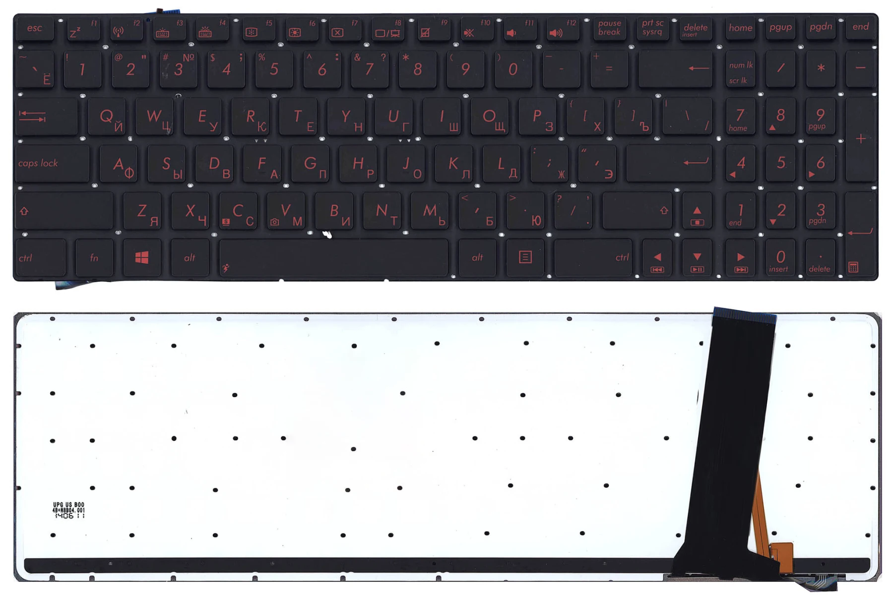 Клавиатура для ноутбука Asus N56 N56V черная с красной подсветкой | Компьютеры и офис