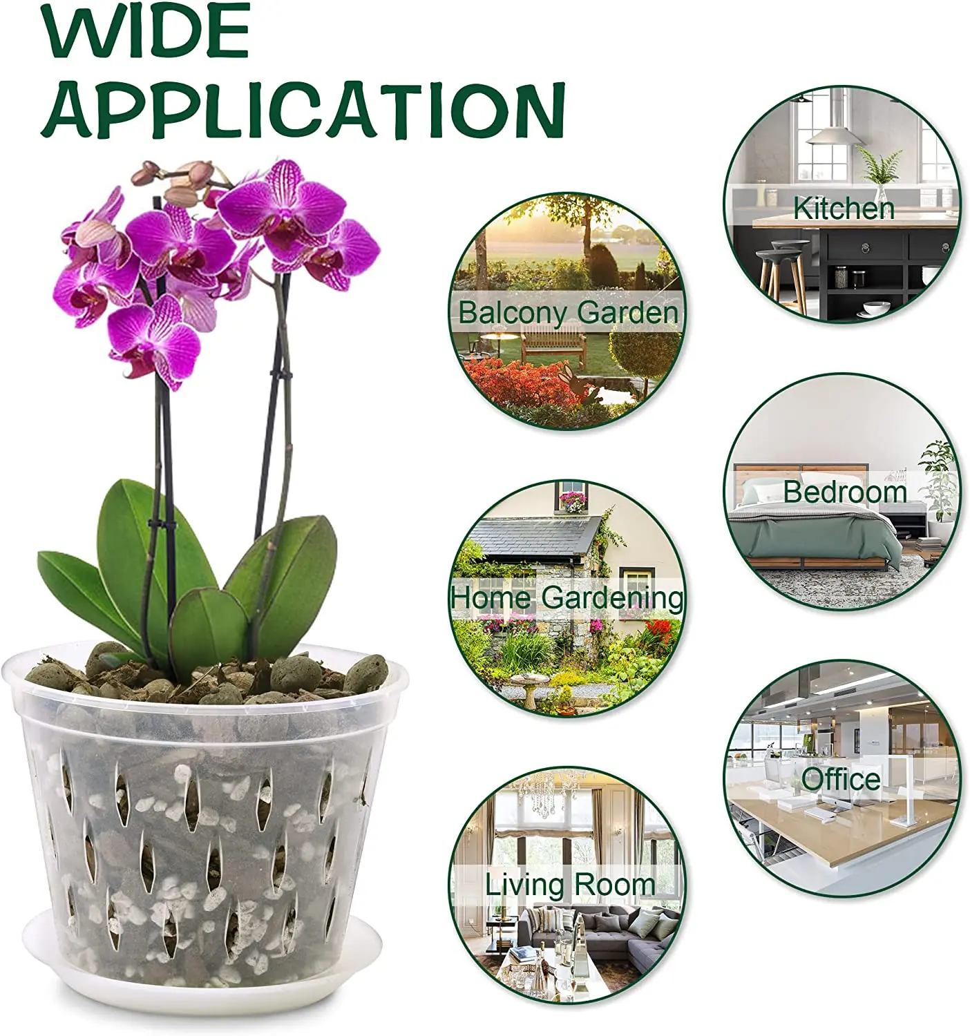 5 Vasi Trasparenti Per Orchidee Con Fori E Sottovasi - Kit In ABS Per Phalaenopsis, Controllo Radici, 15x11cm E 17x14cm - 2