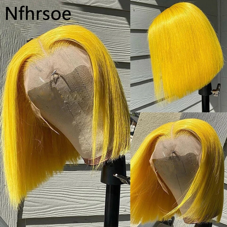 Yellow Colored Bob Wig 13x4 Lace Front Human Hair Wigs Short Straight Lace Front Wig Transparent Lace Wigs For Women Human Hair - Image 3