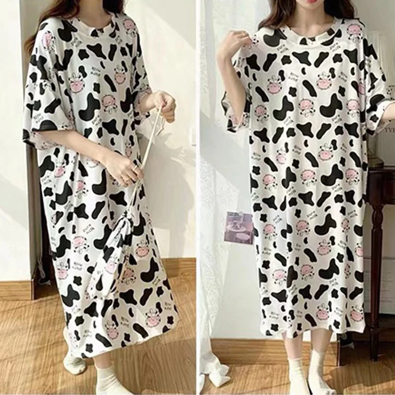 Women's Summer Short-Sleeved Nightgown Large Size Leisure Wind Cute Sweet Pajamas Korean Version Of The Cartoon Homewear