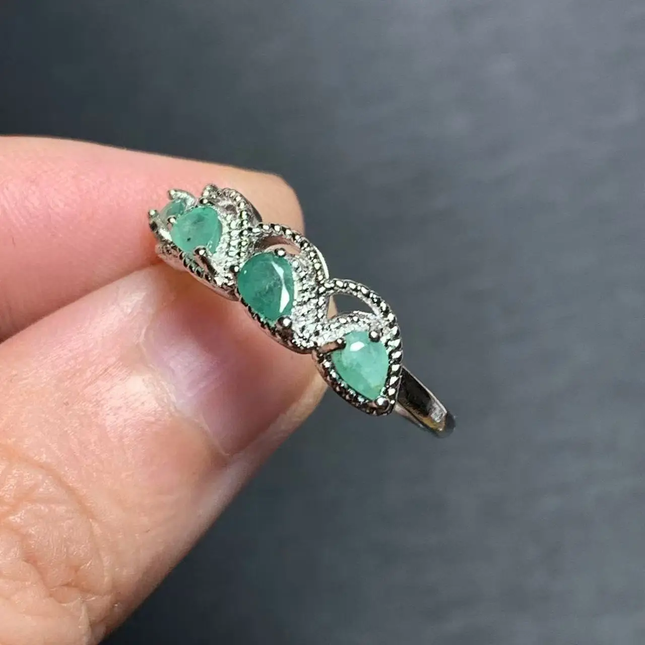 LEAF Natural Emerald Ring Adjustable Female Classic Ring Jewelry for Women Gift Wholesale High Quality Vintage Fine