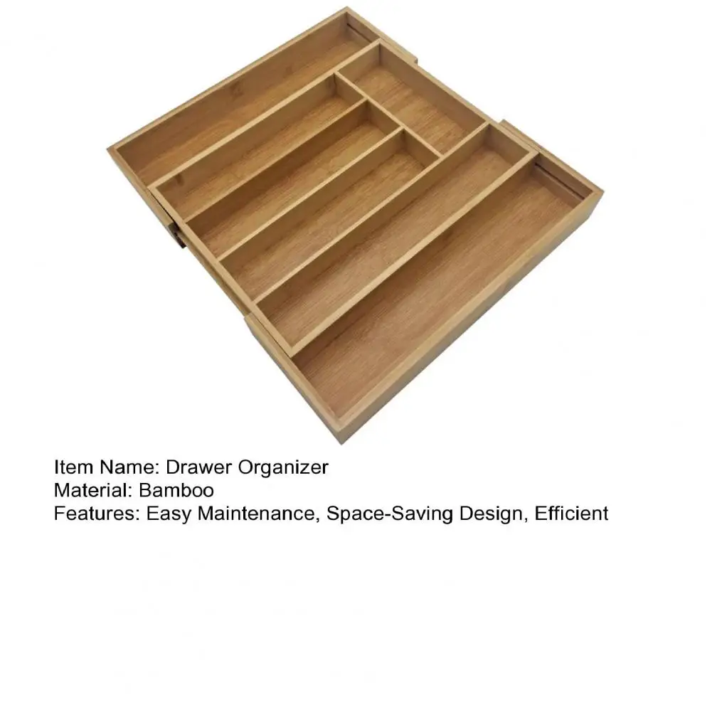 Bamboo Drawer Organizer 5-7 Compartments Adjustable Width Kitchen Utensils