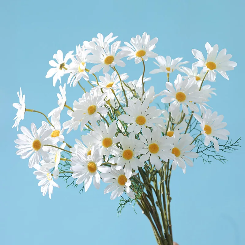 White Daisies Artificial Flowers Long Branch Bouquet Family Party Wedding Decoration DIY Bridal Silk Artificial Flower 5 Heads artificial plants artificial flowers artificial flower bouquet artificial flower artificial branches