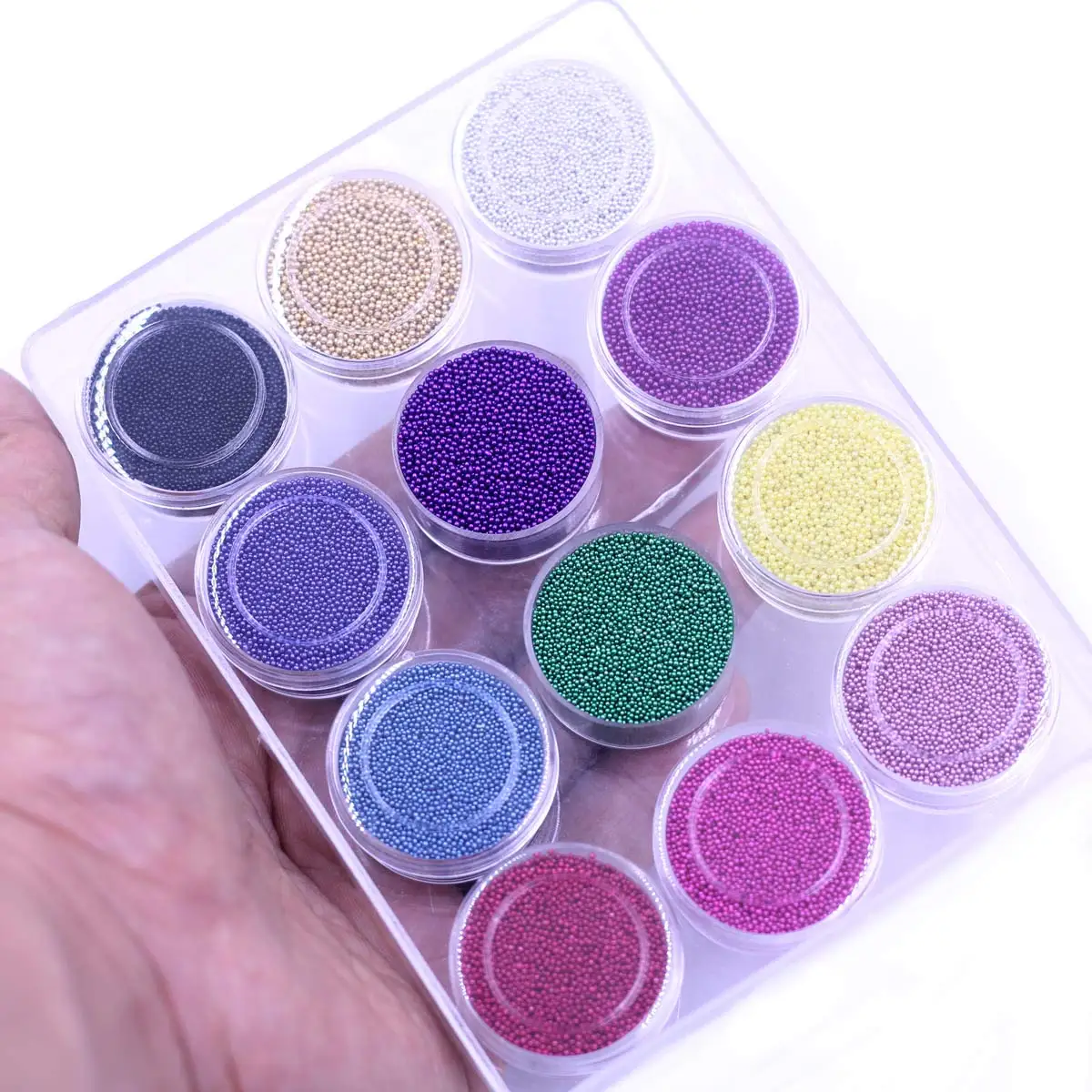 Set of Caviar Beads Glass Micro Seed Bead No Hole 12 Color with Box DIY Jewelry Crafts Decoration Accessories Nail Art Materials