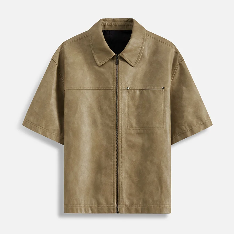Chaqueta de cuero PU para hombre, chaqueta de cuero de manga ...