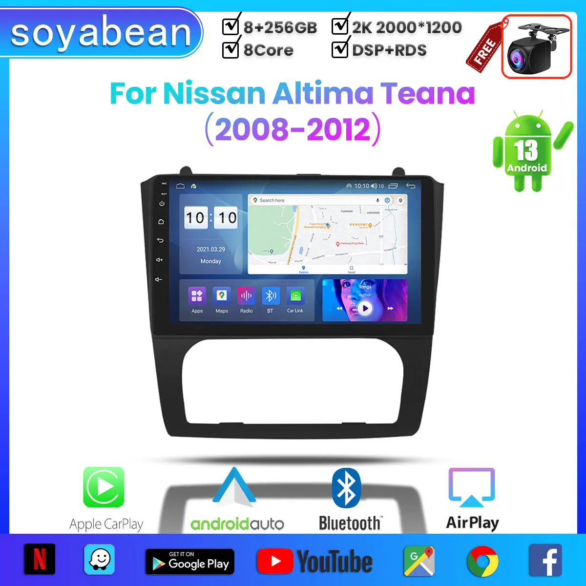 

Автомобильный радиоприемник Android 13 для Nissan AItima Teana 2008-2012, 9 дюймов, 2K, мультимедийный плеер с 4G Carplay и 2Din GPS-навигацией