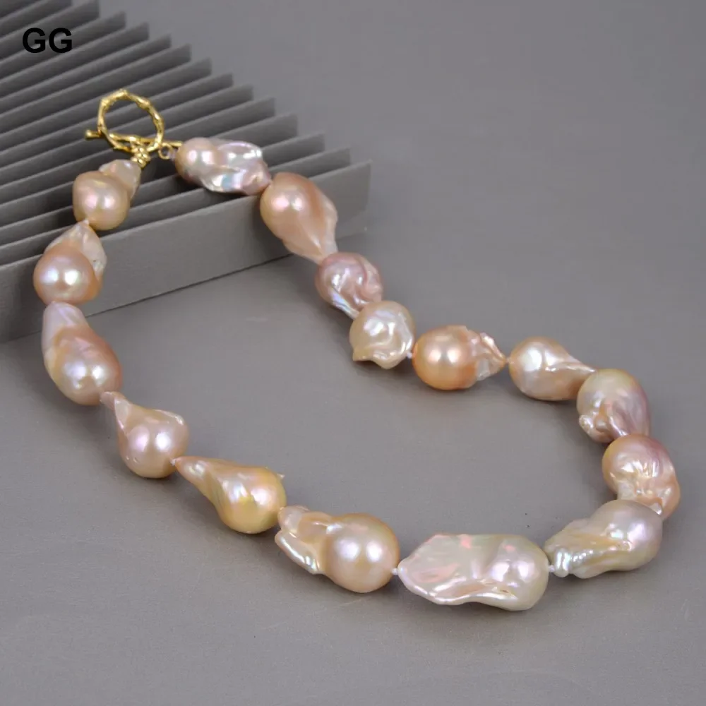 

GG Natural Pink Keshi Baroque Pearl Choker Necklace Gold Plated Clasp Classic For Women