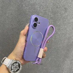 Glitter Aurora Glossy MagSafe Case with Lanyard and Full Lens Protection - iPhone 15 Plus (Purple)