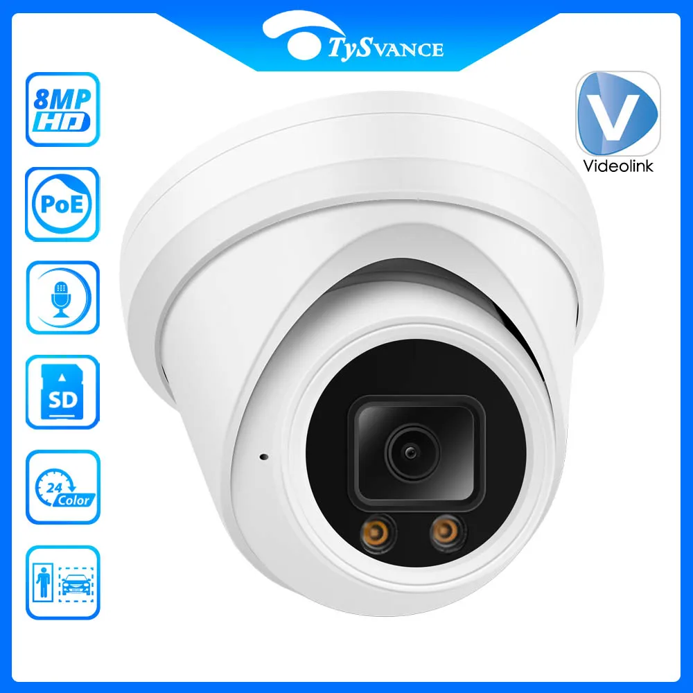 

Videolink 4K 8MP Ultra HD H.265 POE IP Camera 6MP AI Humanoid&Vehicle Detection Indoor Dome Surveillance Security Network Video