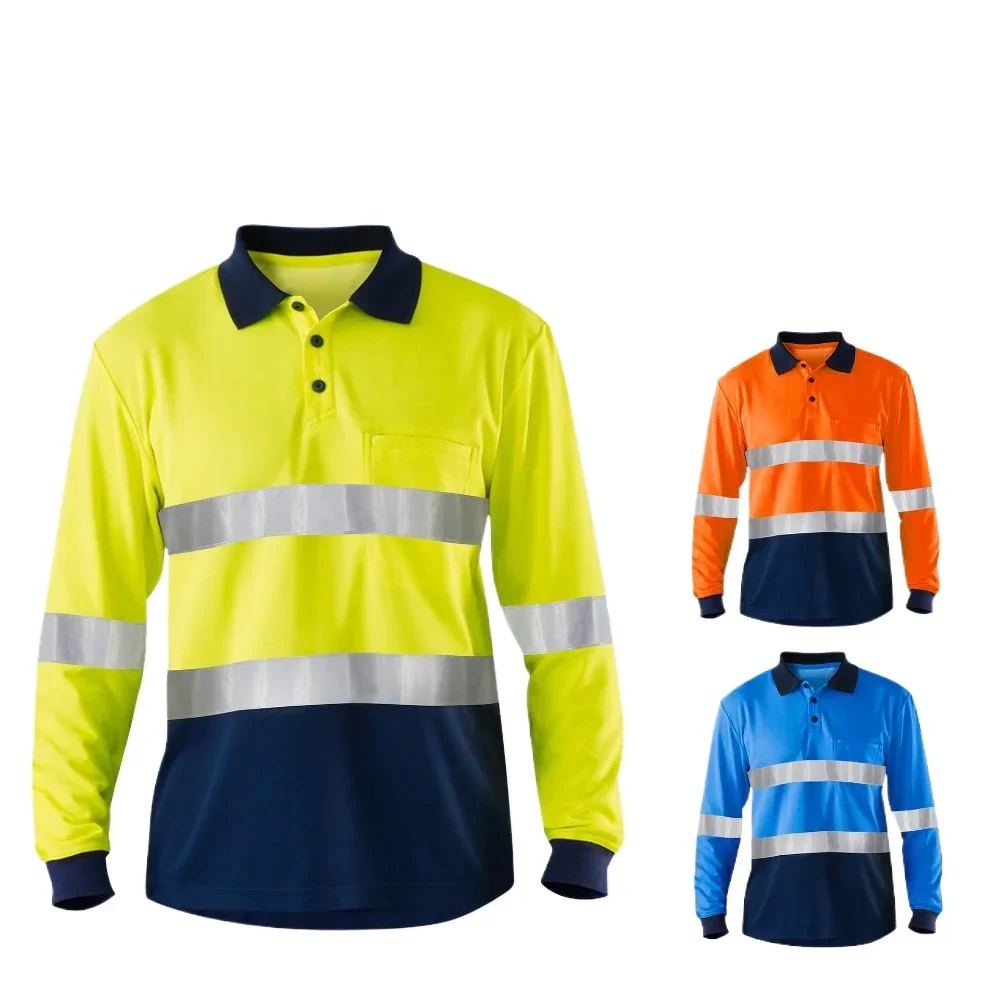 Safety Shirt High Visibility-Reflective Polo Shirt Long Sleeve for Men and Womens Reflective Vest Security Protection