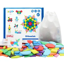 Deluxe Wooden 3D Puzzle Set - Educational Montessori Toy with Geometric Shapes and Cards (210pcs set Puzzle)