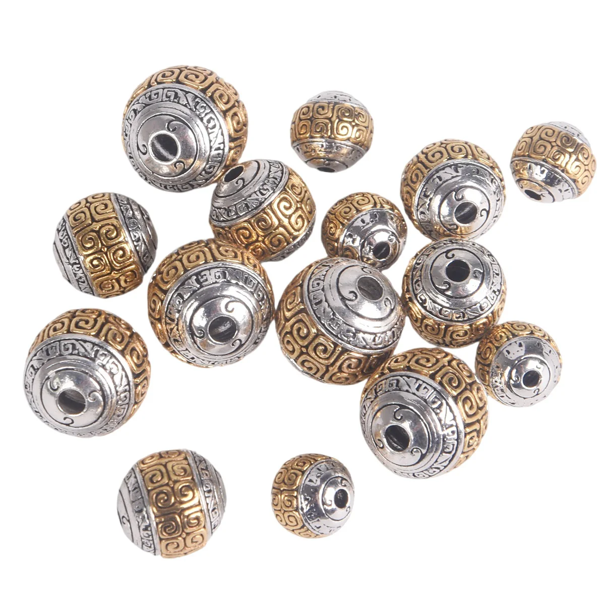 10pcs Round 8mm 10mm 12mm Nepalese Buddhist Tibetan Silver/Gold Color Metal Loose Beads For Jewelry Making DIY Bracelet metal brass bag feet stud 12mm all brass for diy purse metal stud for handbag making