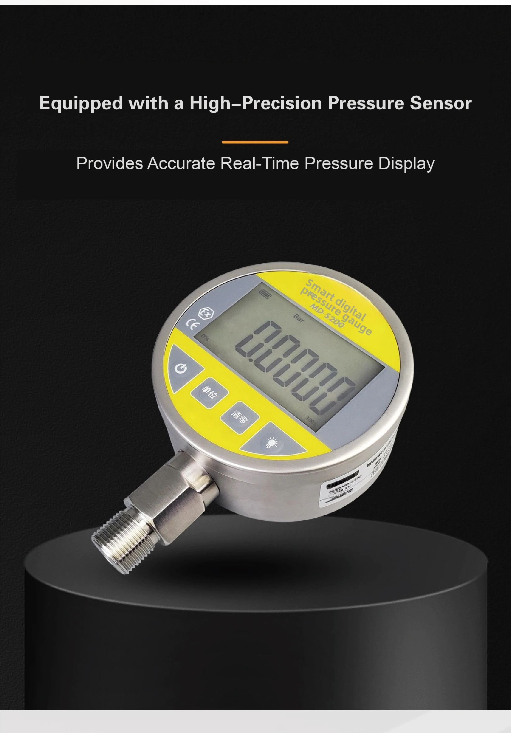 MD-S200 Digital Pressure Gauge -0.1–160MPa High Precision LCD Display Battery US