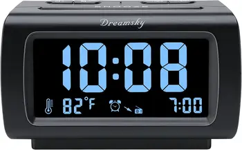 Digital Alarm Clock with FM Radio, USB Charging, Dimmer Display, Sleep Timer, Temperature and Battery Backup for Bedroom