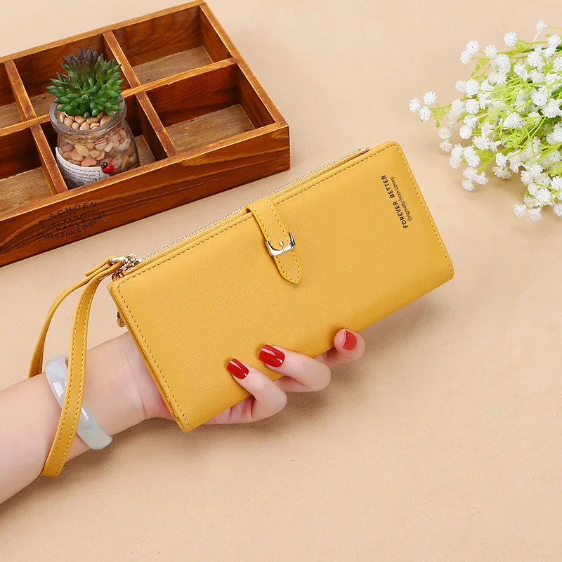 Korean Style Women's Clutch Wallet, Large Capacity Wristlet Bag - Solid Color Fashion Purse with Wrist Strap