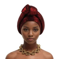 Brillant haut noué africain couvre-chef femmes Turban casquette traditionnelle africaine coiffure Auto Gele bandeau nigérian mariage Geles 4