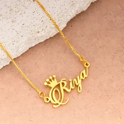 Custom Cuban Chain Crown Name Necklace Pendant Stainless Steel Jewelry Personalized Nameplate Choker Women Men Handmade Gifts