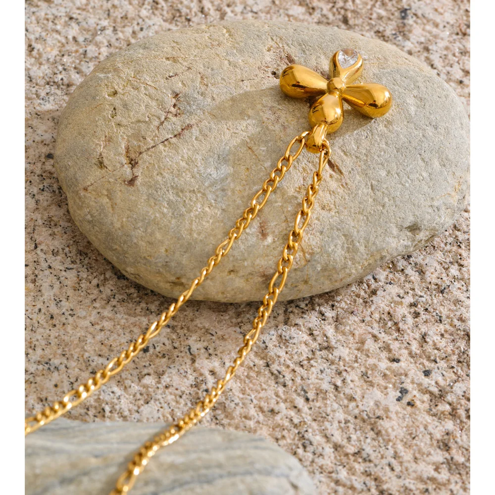 Yhpup Stainless Steel Zirconia Pendant Necklace 18K Gold Color PVD Plated