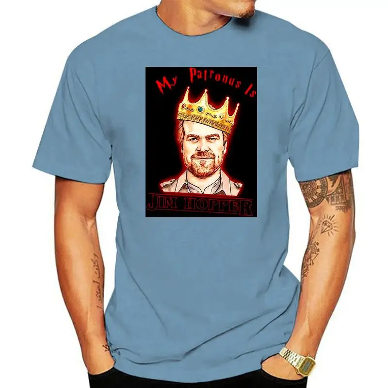 thumbnail image 1 of Stranger tee Things My Patronus Is Jim Hopper T Shirt Black Cotton Men S-6XL, 1 of 5
