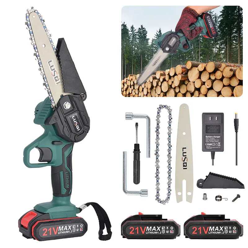 LUSQI Cordless Pruning Shears Or 4/6in Electric Chainsaw Lithium Chain Saw Pruners Cutting Pruning Branch Set Garden Tools 3
