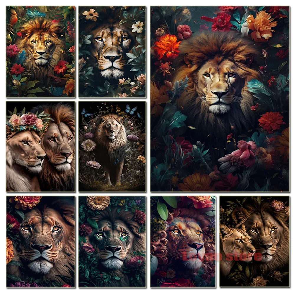 

New Tropical Plants Animal Diamond Painting Colorful Lion Picture Diamond Art Full Mosaic Embroidery Set DIY Home Decoration