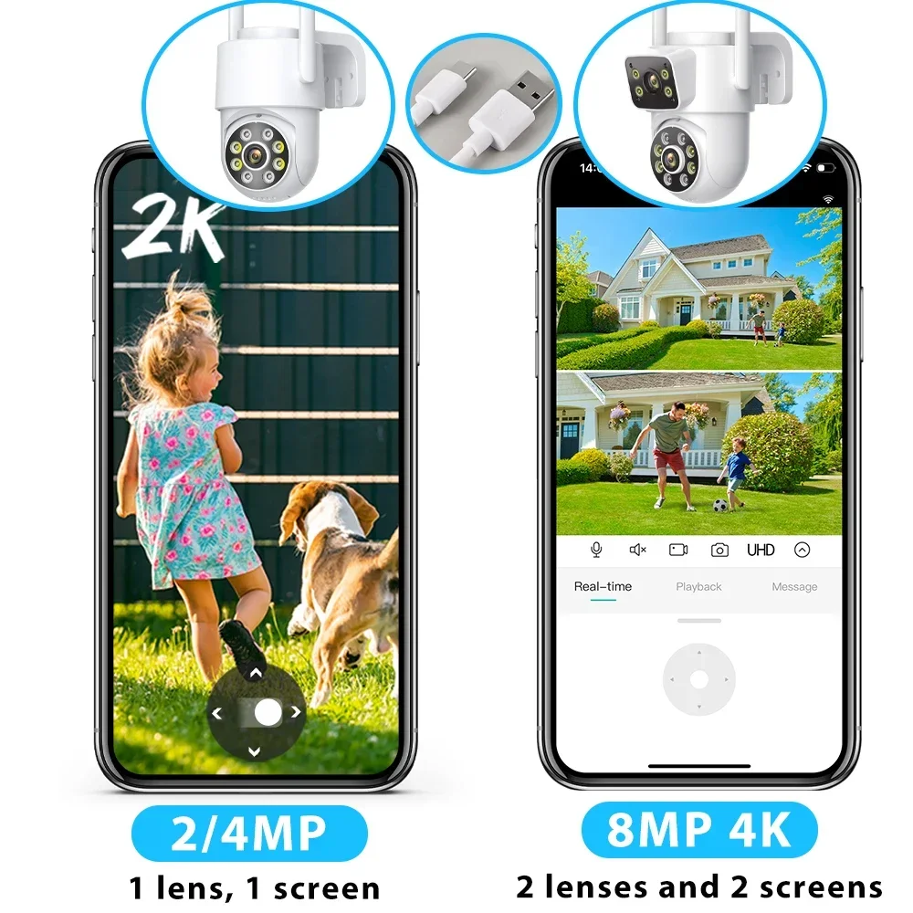8MP 4K Wifi PTZ Camera Dual Lens Dual Screens Surveillance Camera Outdoor 2MP 4MP HD Night Vision Home Security Camera ICSEE APP 2