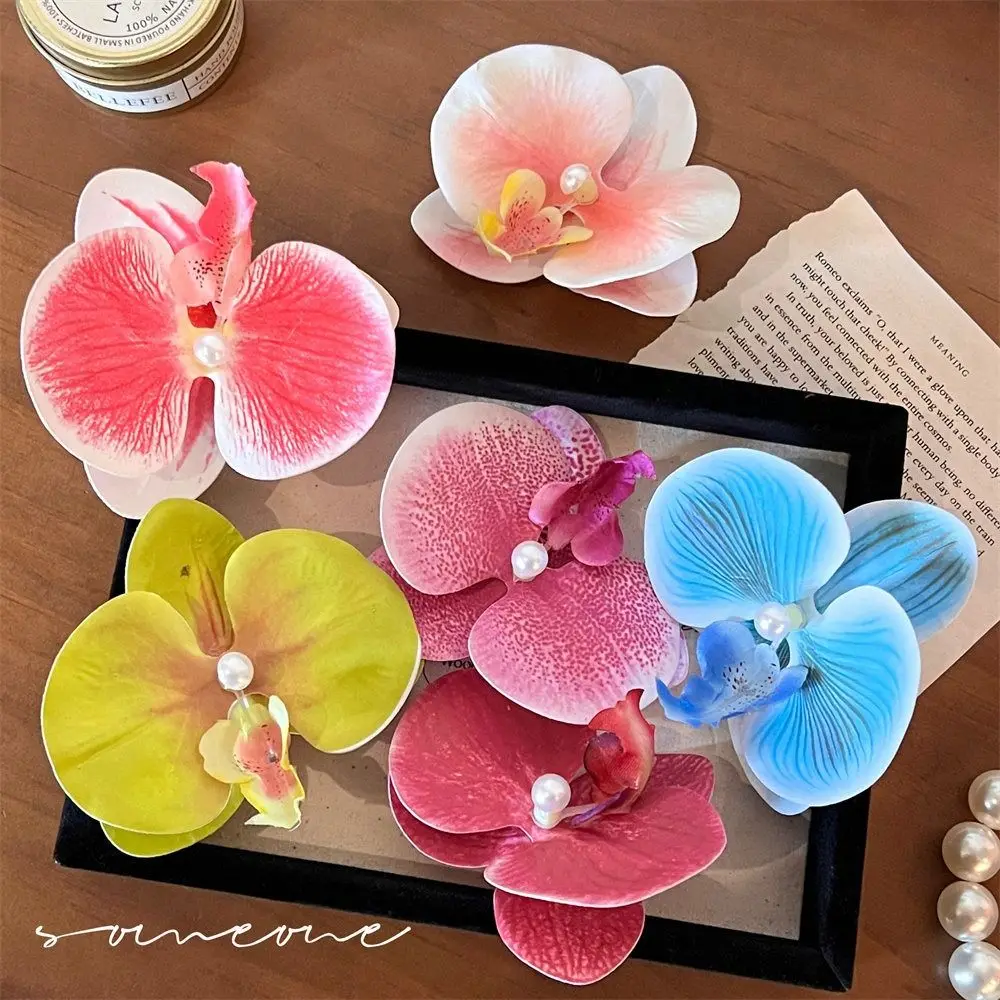 

Cloth Flower Hair Clip Pearl Butterfly Orchid Orchid Flower Hairpin Seaside Vacation Headwear Duckbill Clip Girl Hair Clip