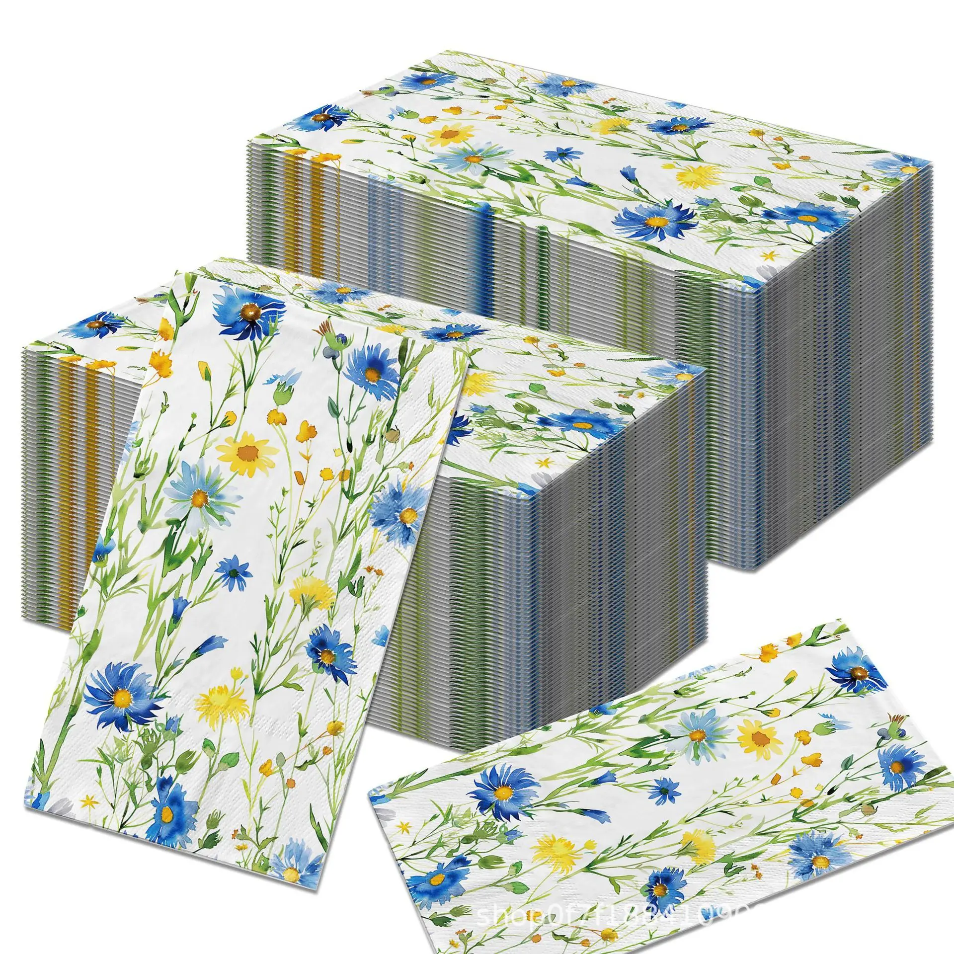 100PCS Fresh Style Spring Blue Yellow Wildflower Paper Napkins 2-Ply 34*40cm Disposable Hand Guest Napkins For Wedding Party