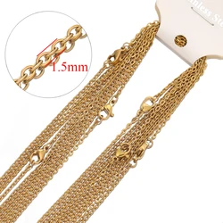 Gold Tone Stainless Steel Link Chain Necklaces - Set of 10 (Gold color 1.5mm)