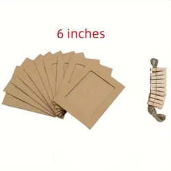 Set of 10 DIY Photo Cardboard Frames with Wooden Clips for Wall and Bedroom Décor (Brown - 6 Inches)