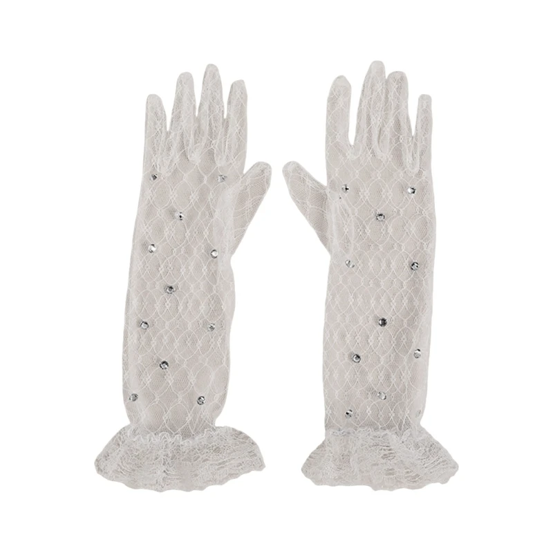 Girls White Lace Gloves with/without Rhinestones Decor for Weddings Birthdays and Special Occasion Ages 3 to 12 Years 4