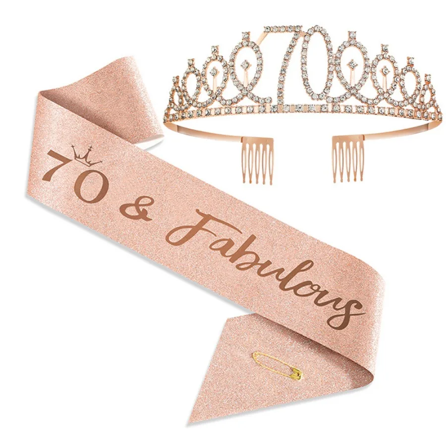 Geburtstags-Tiara Krone Schärpe für Frauen und Mädchen zum 18., 21., 30., 40., 50., 60., 70. Geburtstag Party-Dekoration Geschenke – Detail 3