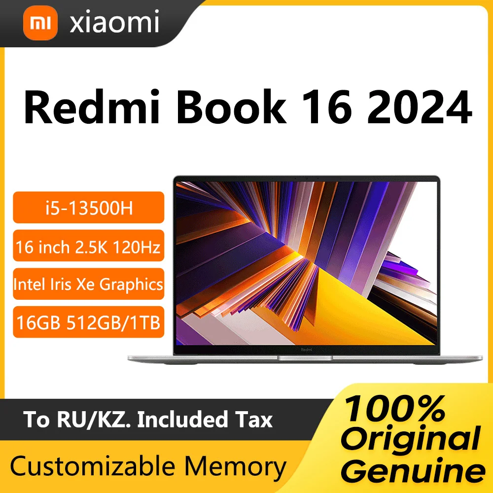 

2024 Xiaomi Redmi Book 16 Laptop 16 Inch 2.5K 120Hz Display Screen Netbook i5-13500H 16GB 512GB Intel Iris Xe Graphics Notebook