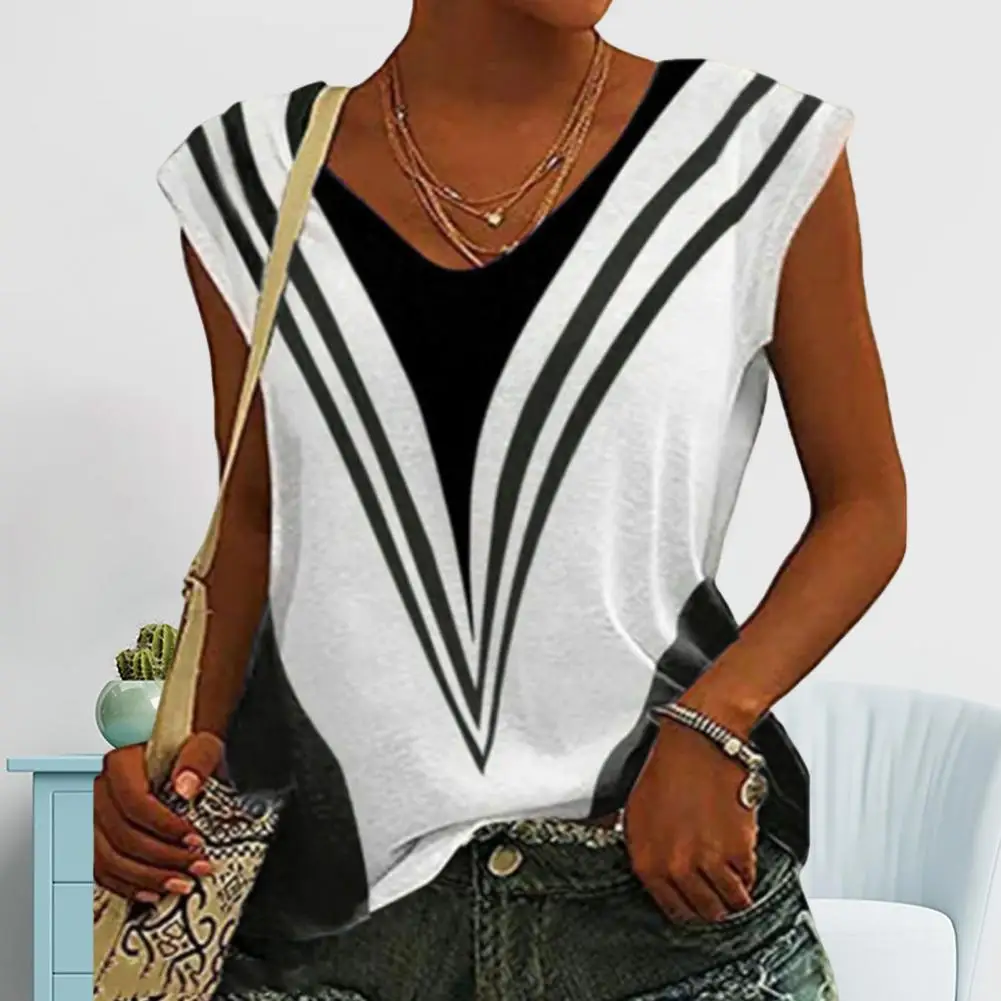 

Fashionable Casual Blouse Elastic Anti-pilling Women T-shirt Casual Loose Strip Printing Tee Shirt