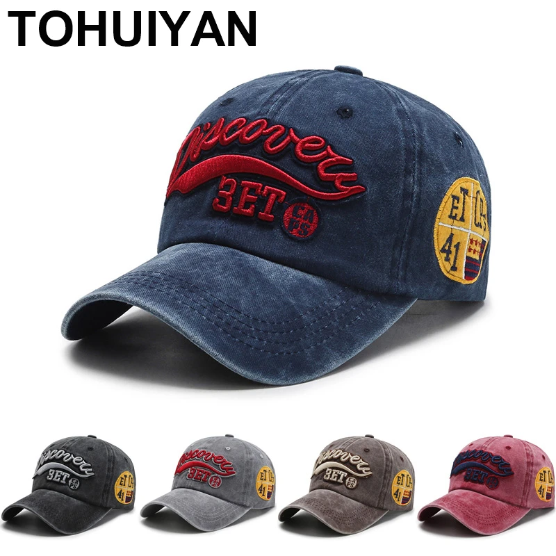 TOHUIYAN Branded Washed Baseball Cap Vintage Embroidery Men Caps and Hats Casual Gorras Bone Dad Hat Women Hip Hop Snapback | Аксессуары