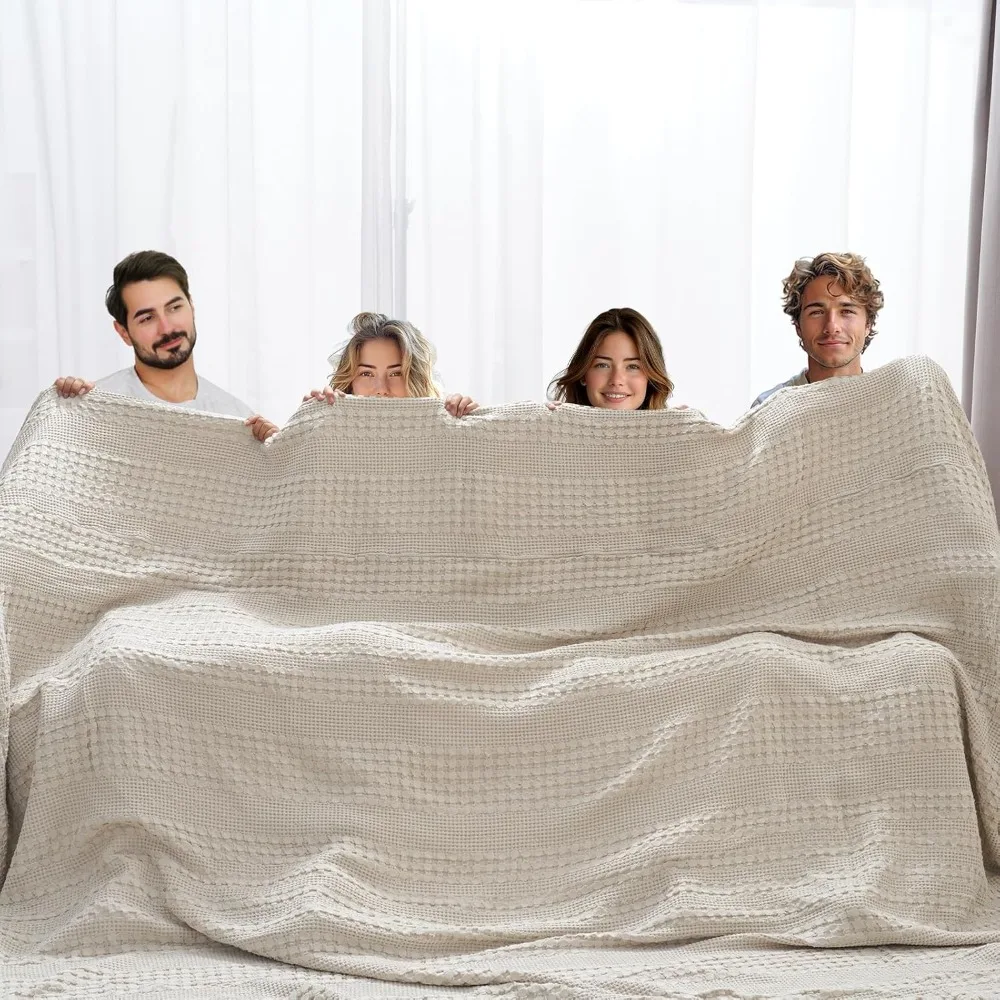 100% pure cotton waffle weave oversized lightweight bed blanket 10'x10' sofa beautiful oversized washed cotton soft blanket