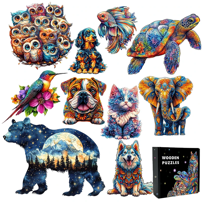 Jigsaw Puzzle Mysterious Animal Puzzles Dog Puzzles Gift for Adult Kids Educational Fabulous Gift Interactive Games Wooden Toys