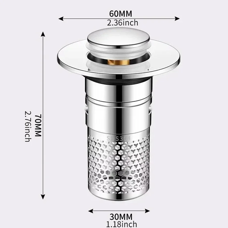 1PCS Universal Rebound Drain Plug Filter Metal Basin Pop-up Sink Filter with Hair Catcher Bathroom Sink Drain Stopper