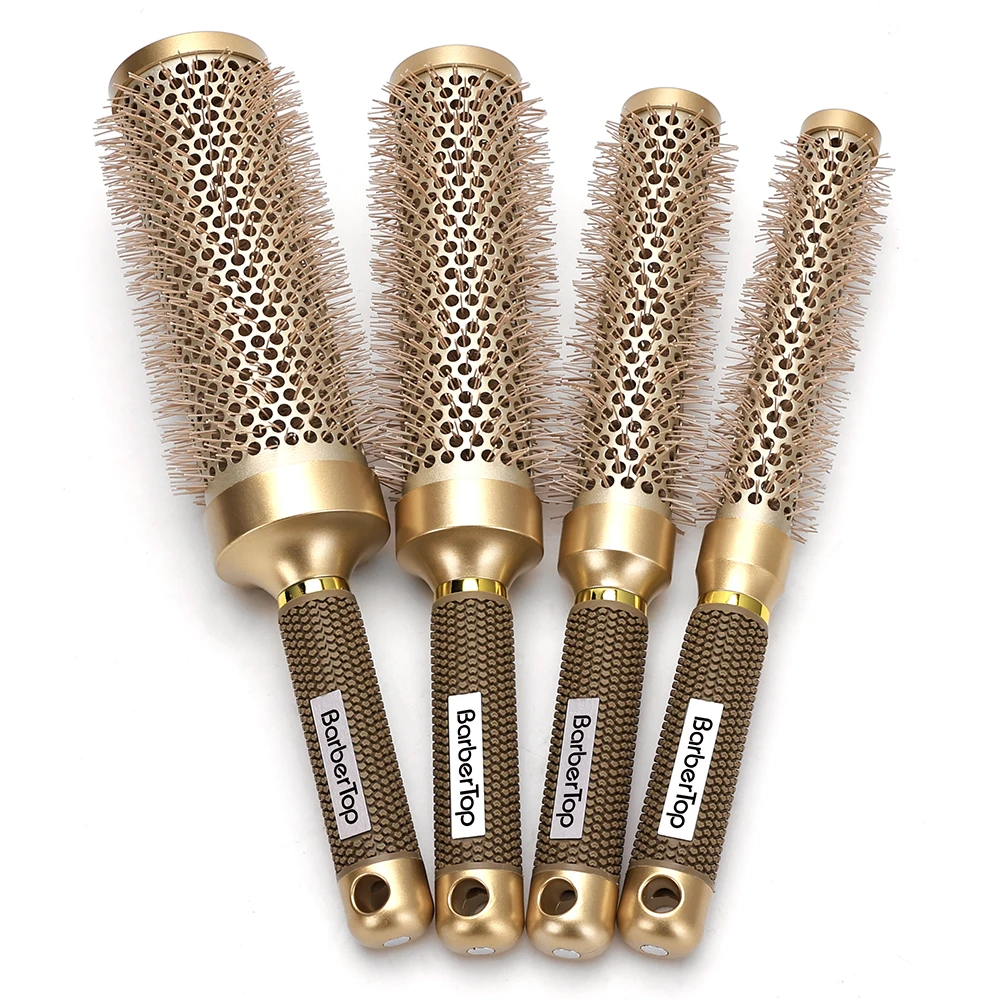 4 tailles de peigne à cheveux bouclés peigne à cheveux rond crinière de sanglier Air chaud peigne à cheveux bouclés or Tube en aluminium peigne de coiffure 1 4 tailles de peigne à cheveux bouclés peigne à cheveux rond crinière de sanglier Air chaud peigne à cheveux bouclés or Tube en aluminium peigne de coiffure 1