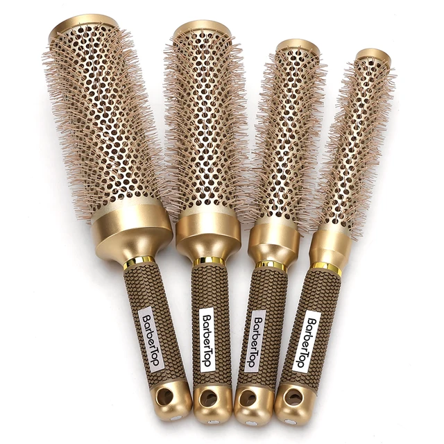 4 tailles de peigne à cheveux bouclés peigne à cheveux rond crinière de sanglier Air chaud peigne à cheveux bouclés or Tube en aluminium peigne de coiffure 1