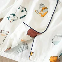 Japanese Summer Ladies New Pajamas Two-piece 100% Cotton Gauze Thin Short-sleeved Shorts Cute Cat Cartoon Home Service Set Women - Image 5