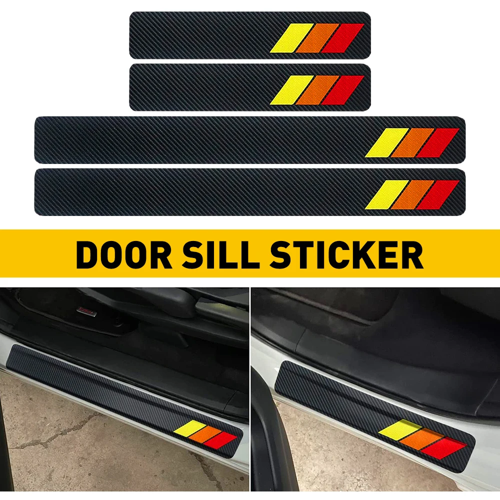 Car Door Sill Protector Sticker TriColor Carbon Fiber For Toyota Camry Corolla Rav4
