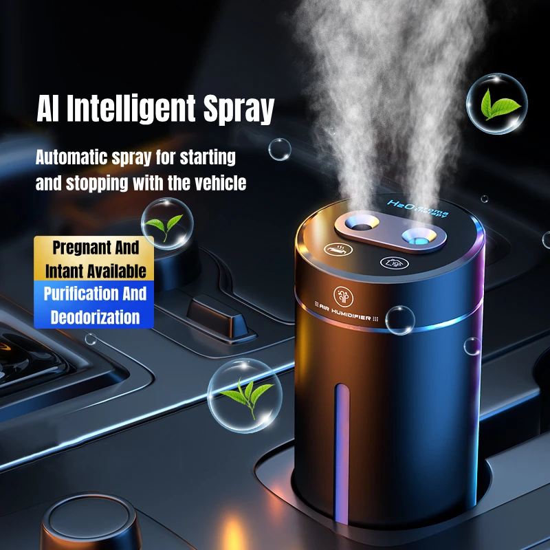 380ML Double Spray Vehicle Air Humidifier USB Charging Mini Essential Oil Diffuser with Mood Light Wireless Car Aroma Humidifier 2022 spe hydrogen rich water generator absorb pem ionizer bottle with breath h2 gas self cleaning mode 380ml inhalation machine