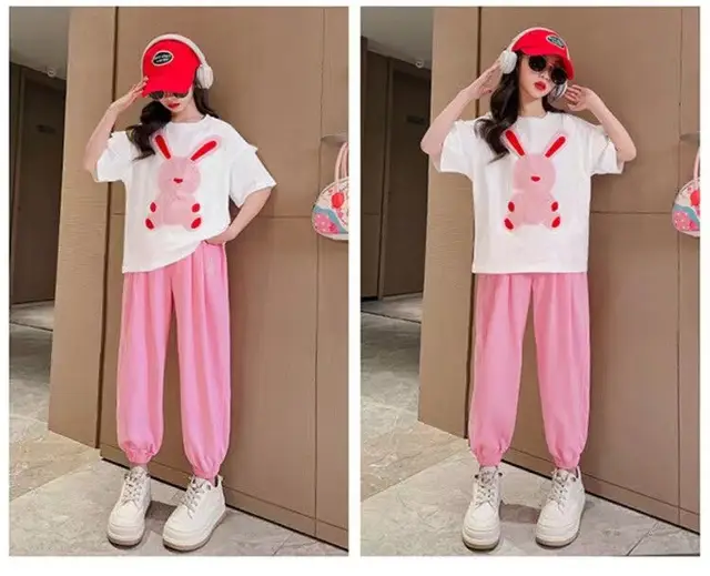 New Teenage Girls Clothes Sets Summer Children Short Sleeve Cartoon  T-shirts + Long Pants 2PCS Kids Clothing 6 8 10 12 14 Years - AliExpress