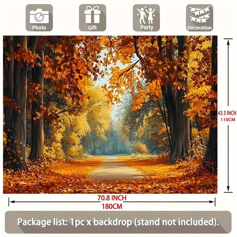 1, Polyester-Banner für die Herbstwaldszene – Helle Wanddekoration mit Herbstblättern, geeignet für Zuhause, Zimmer und Partyhintergrund – Detail 7