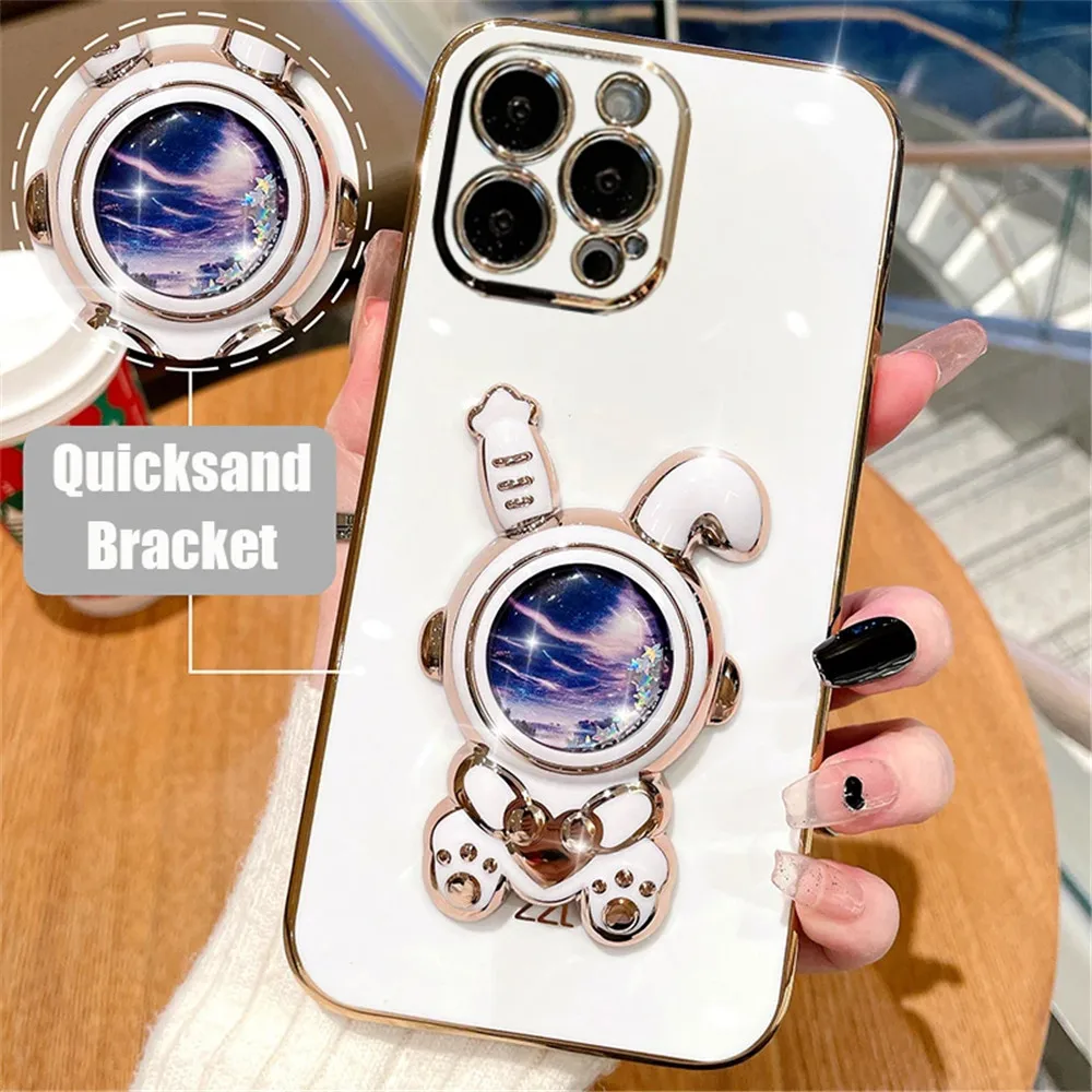 Love Heart Rabbit Quicksand Case With Folding Stand For Iphone_voghion.com