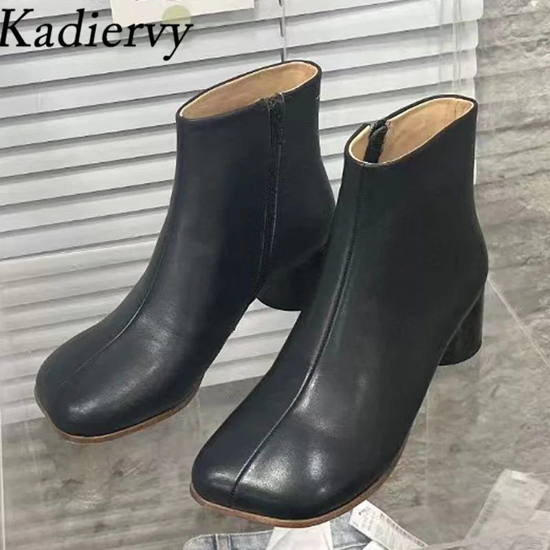 

New Round Heels Ankle Boots For Women Genuine Leather Round Toe Short Boots Lady High Heels Runway Shoes Women Botas Mujer