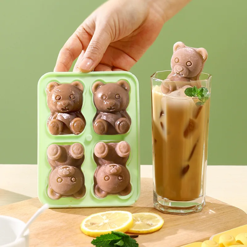 

3D Cute Teddy Bear Ice Cube Making Mold Splash-proof And Easy To Fall Off, For Refrigerator With Container, Cute Bear Ice Cube T