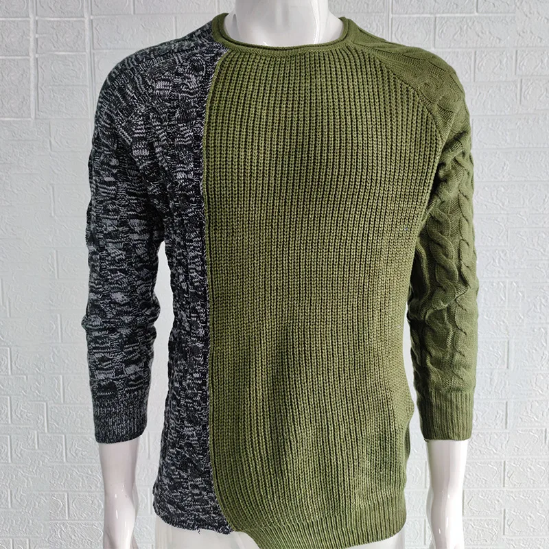 Men's Sweater 2023 Autumn And Winter New Slim Round Neck Color Matching Design Casual Large Size Sweater